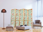 Japanese Room Divider with Koi Fish Pattern on Green-Mint