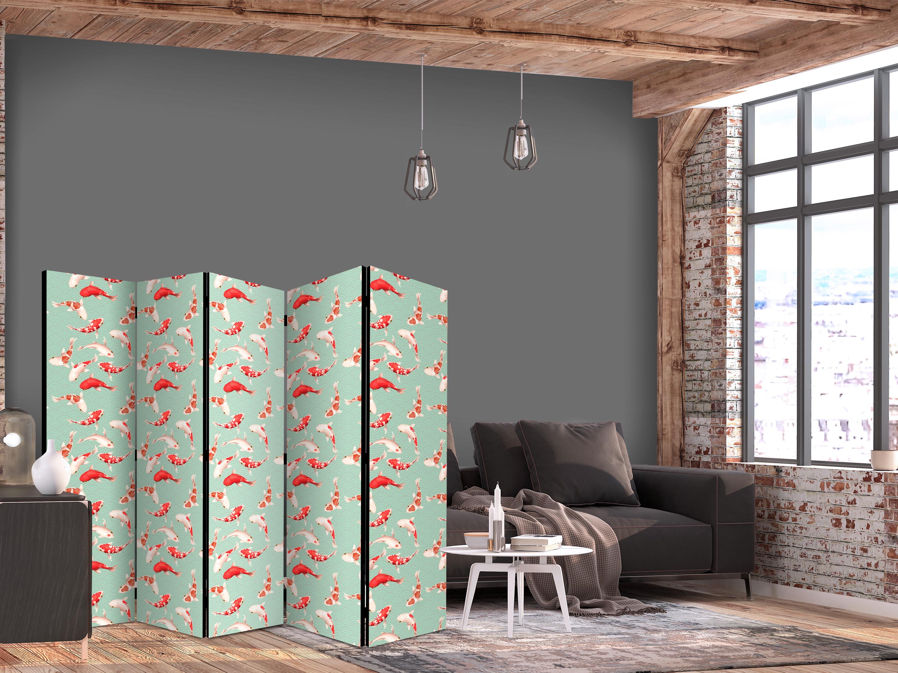 Room Divider with koi fish oriental pattern