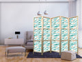 Koi Fish Waves Sea Green 5-Panel Japanese Room Divider