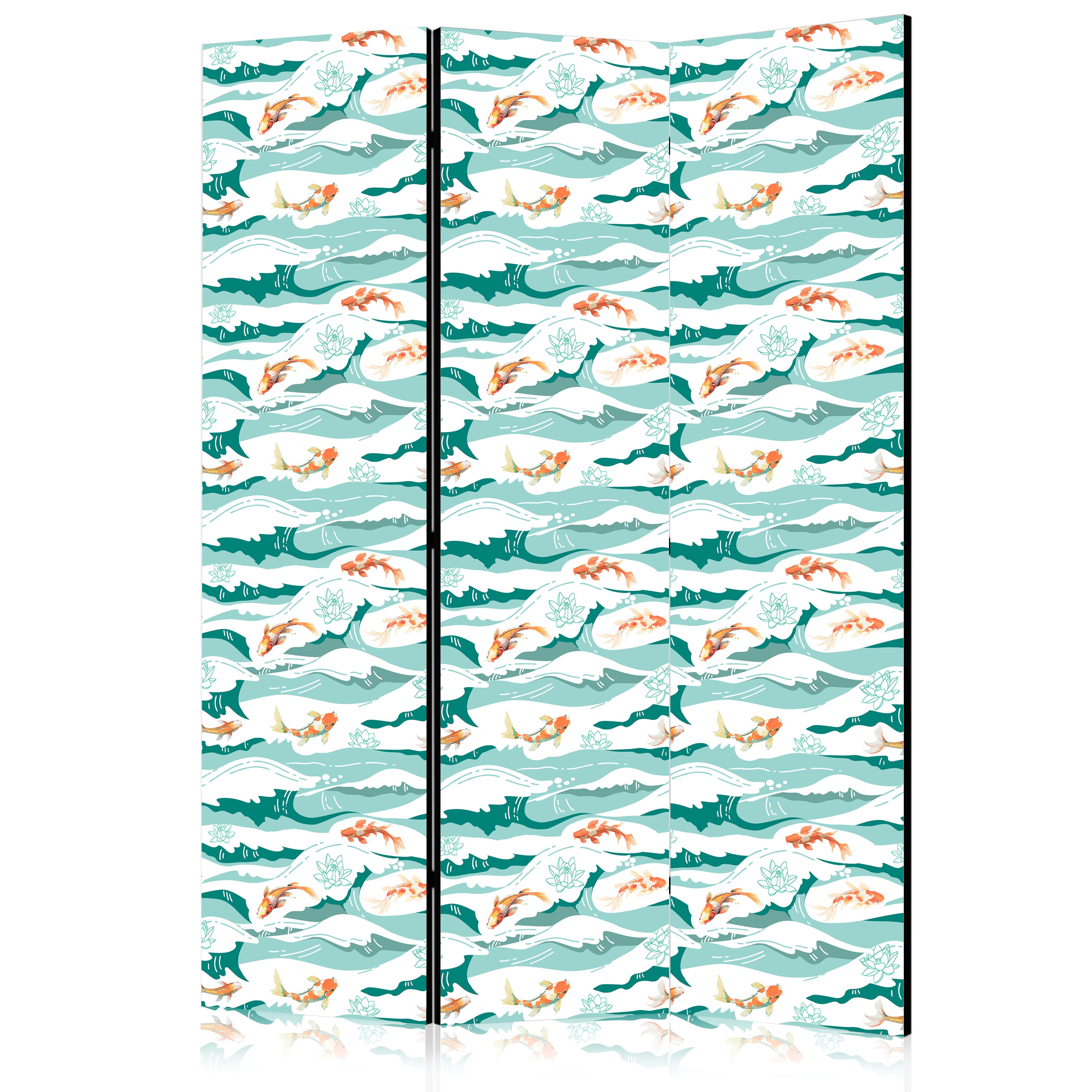 Room Divider - Fish Leaping Above the Waves, 3-panel Animals - Sea Green