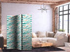 Room Divider - Fish Leaping Above the Waves, 3-panel Animals - Sea Green