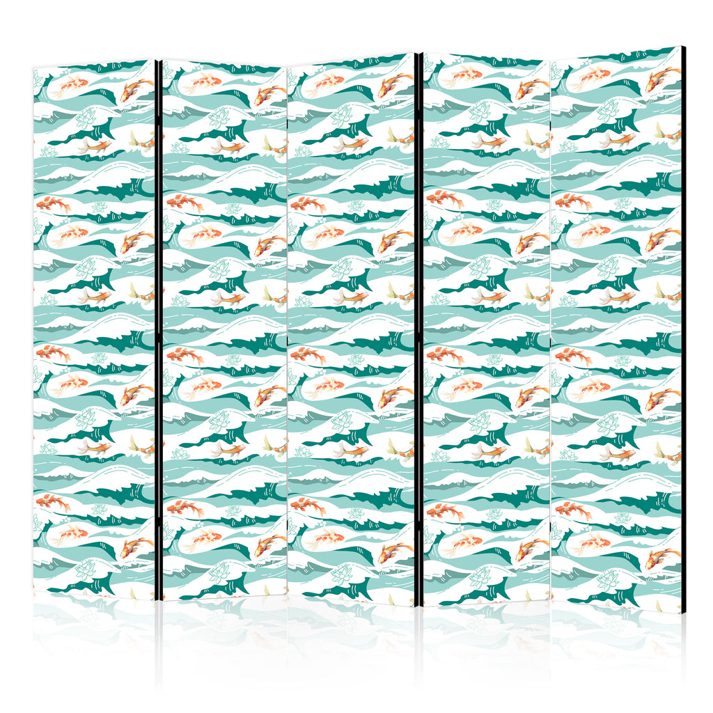 Room Divider - Fish Jumping Above The Waves, Oriental Fish & Water Lilies
