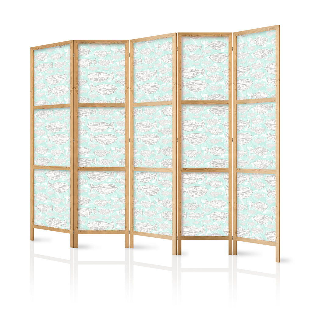 Japanese Room Divider - Minimalist Fish on Mint Green Water