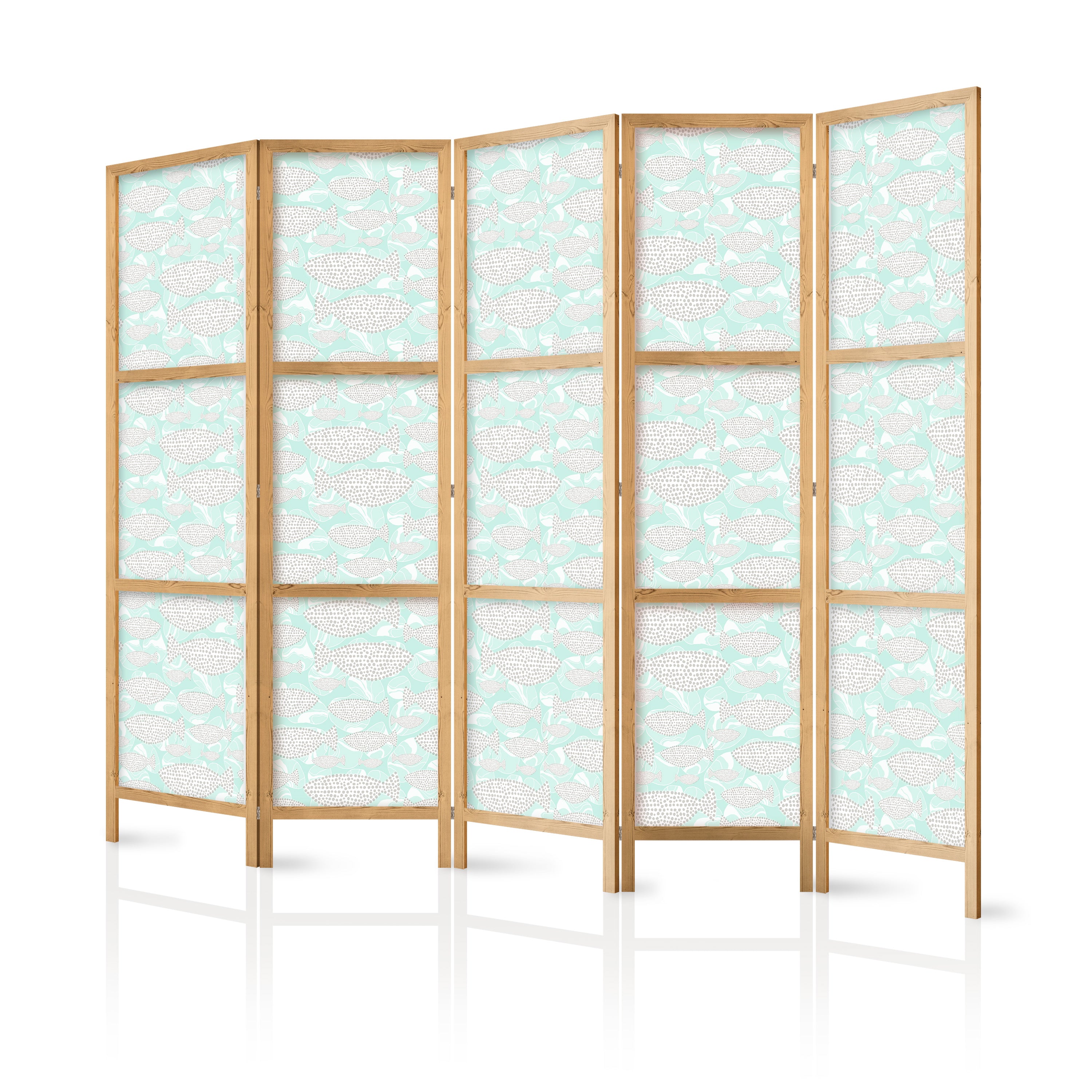 Japanese Room Divider - Minimalist Fish on Mint Green Water