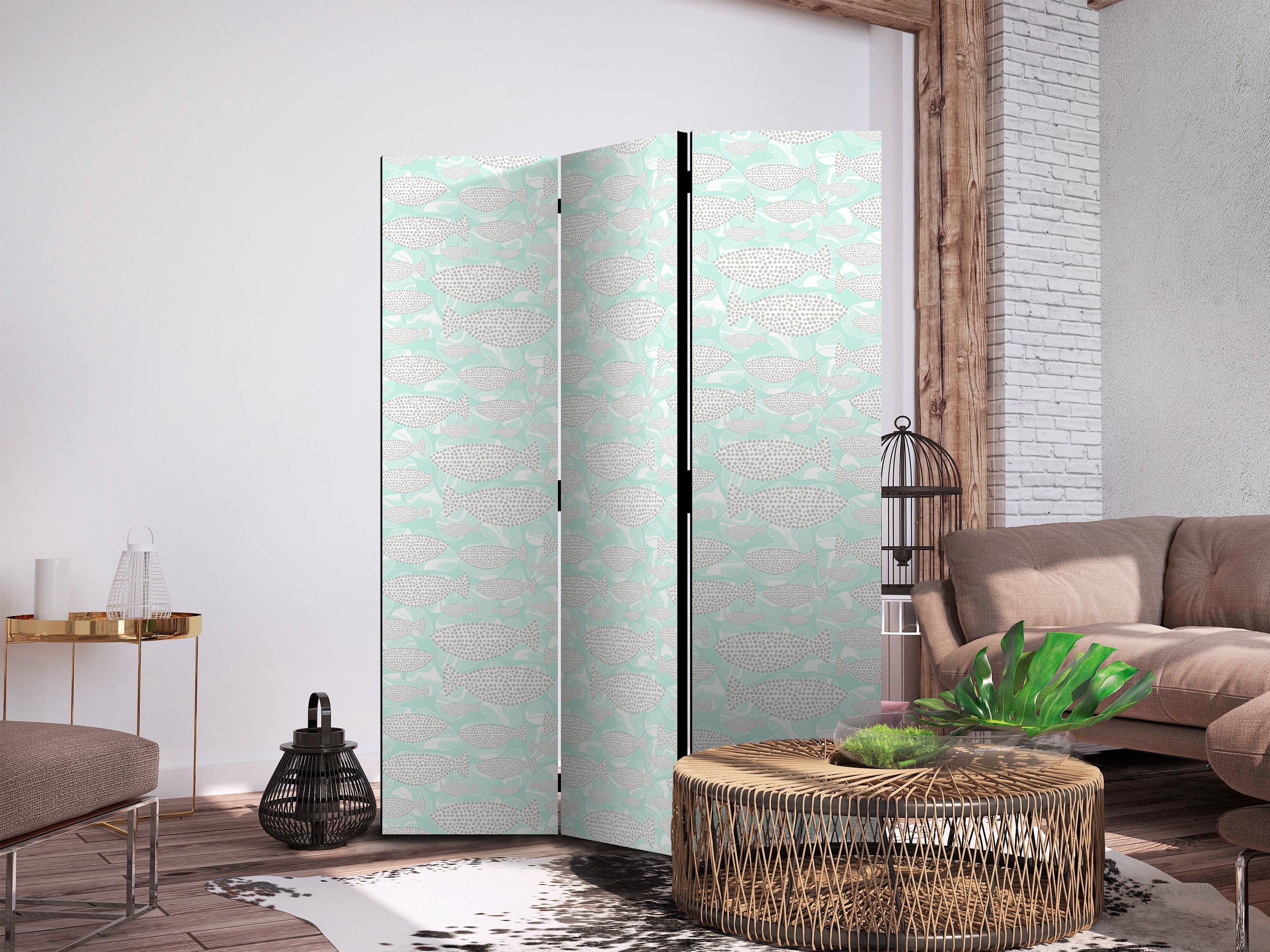 Room Divider - Minimalist Fish in Mint Green