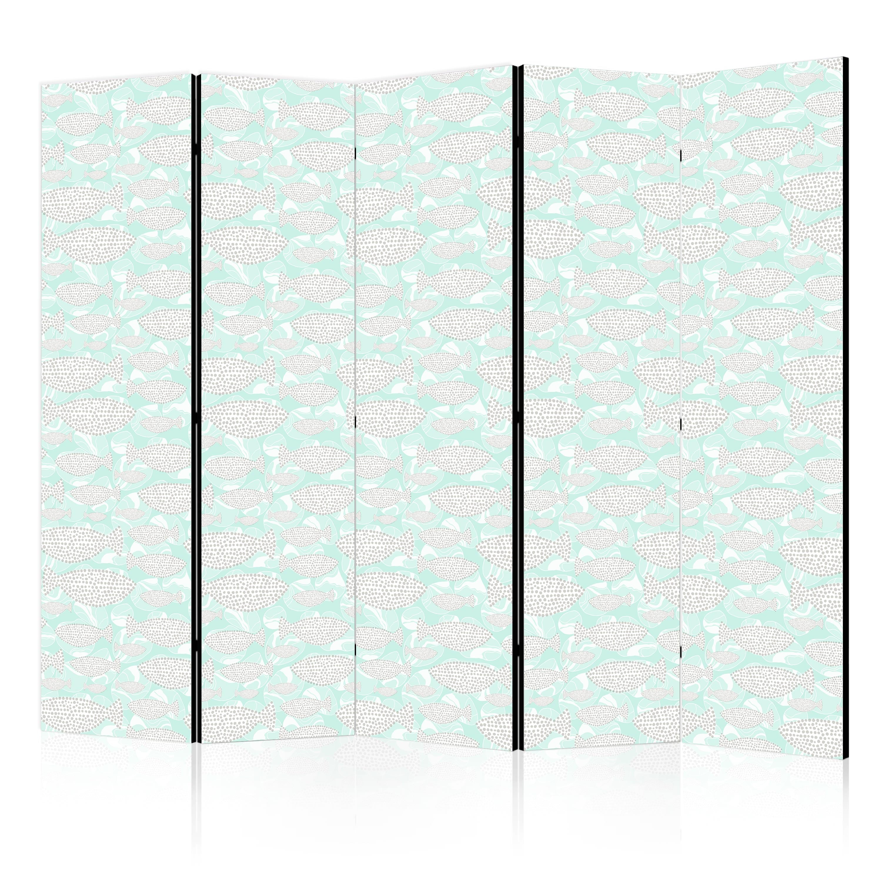 Room Divider: Minimalist Fish with Mint Green Pattern