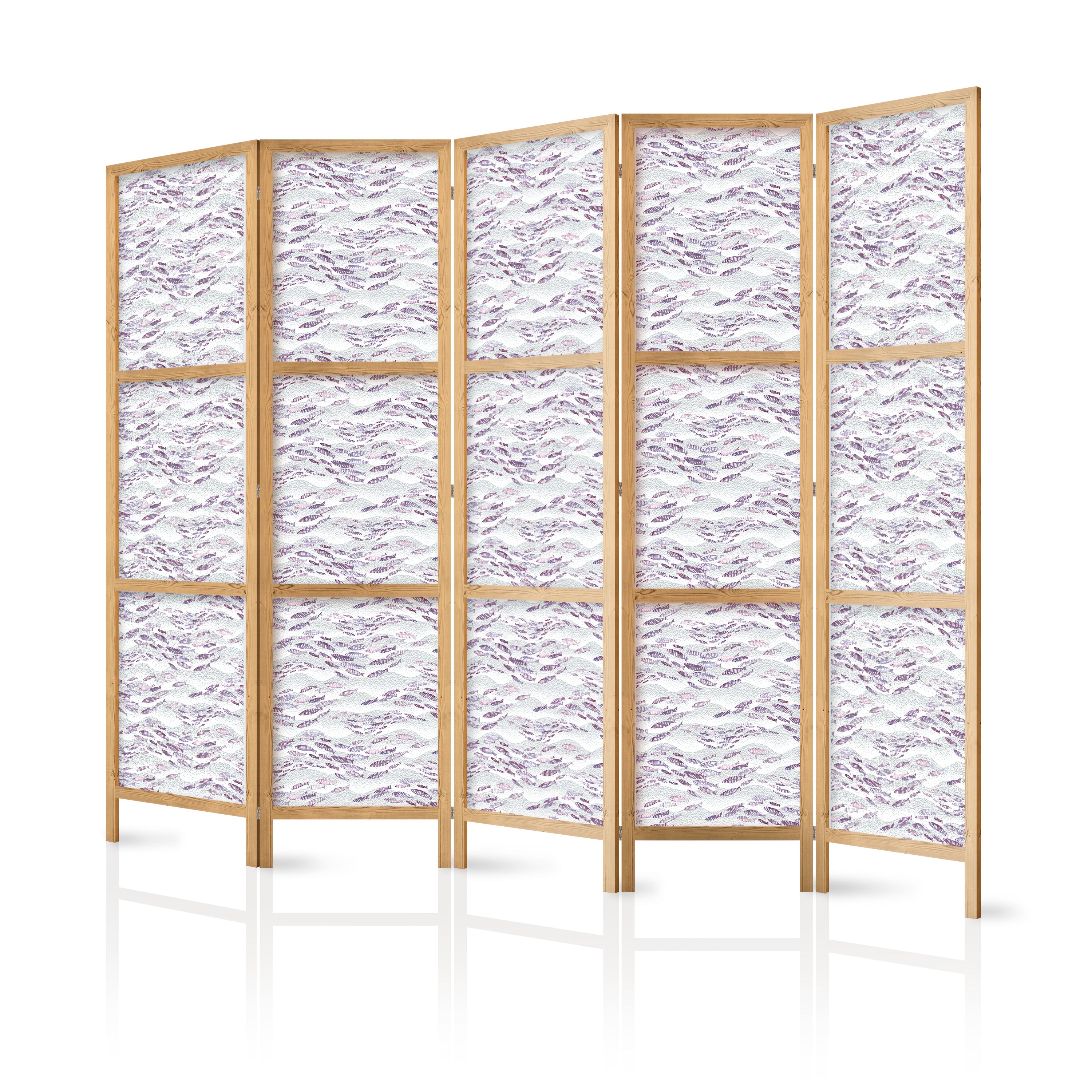Japanese Room Divider Fish Motif in Muted Colors