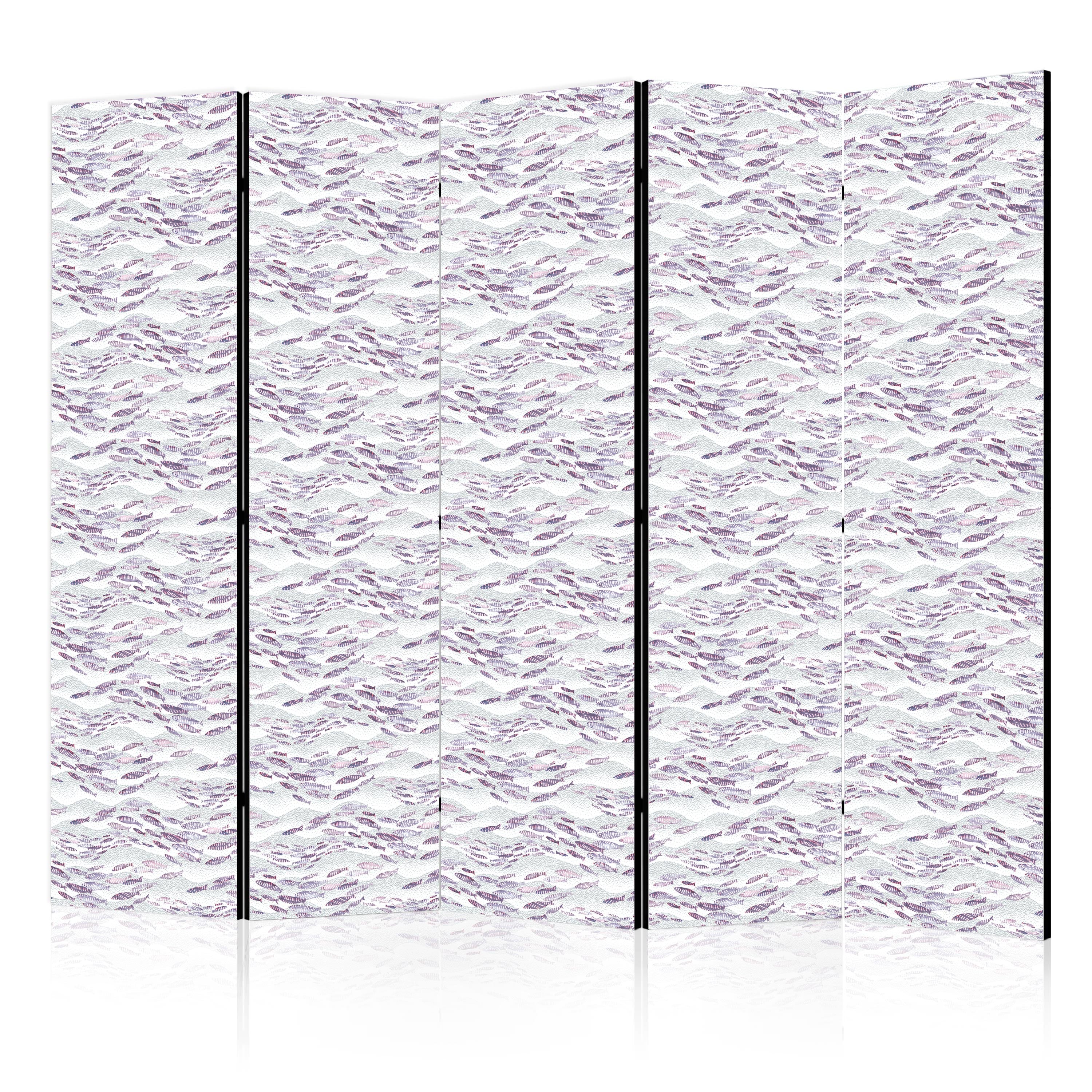 Room Divider with Fish Motif in Muted Purple and Pink
