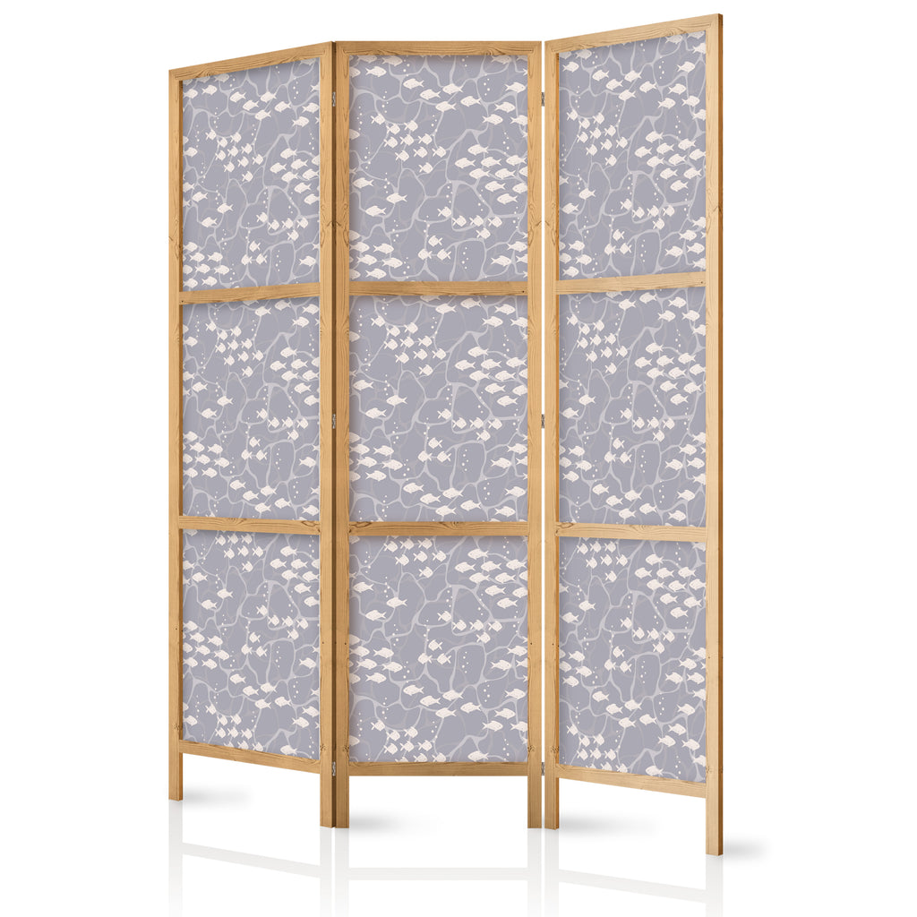 Japanese Room Divider with Underwater Fish Motif (3-Panel)