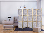 Japanese Room Divider with Underwater Fish Motif in Gray