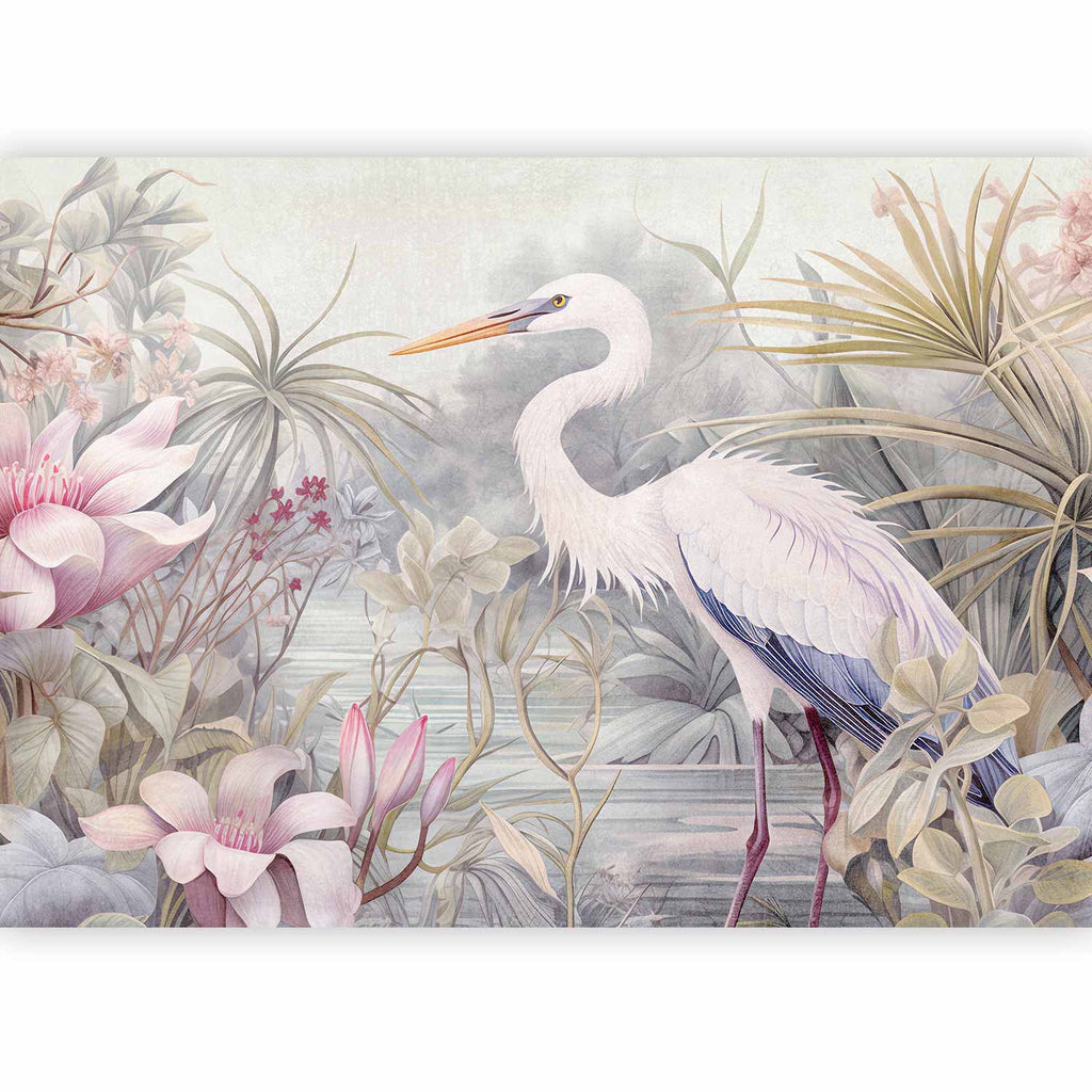 Bright Heron Pond Illustration Wall Mural