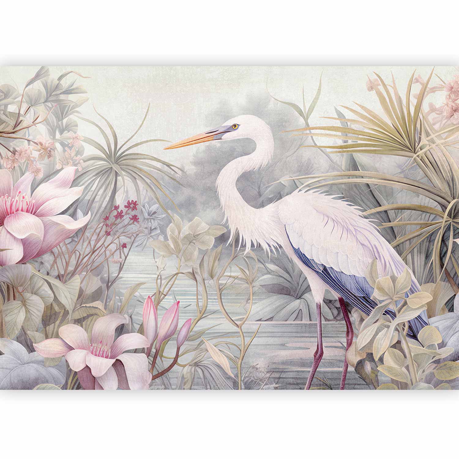 Bright Heron Pond Illustration Wall Mural