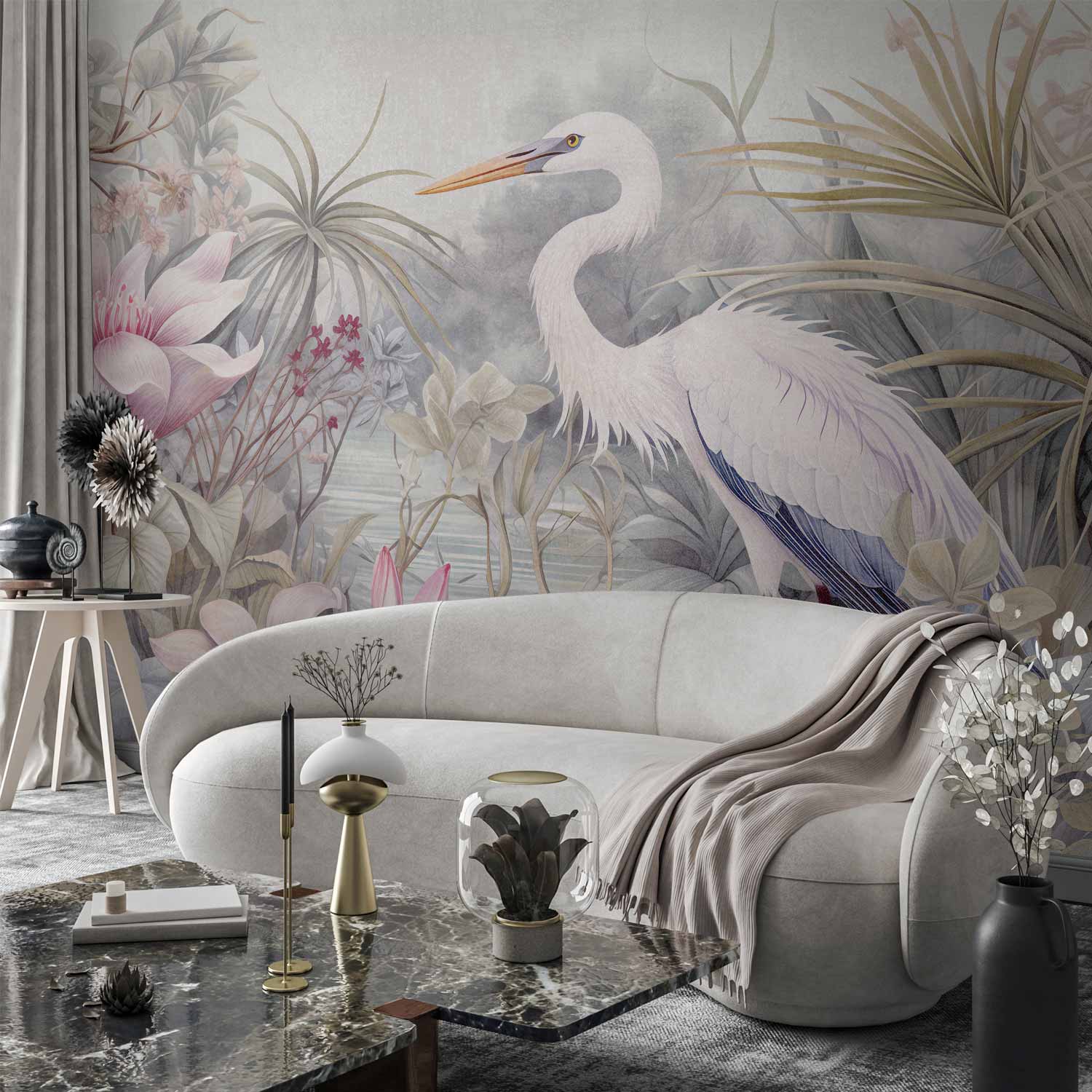 Bright Heron Pond Illustration Wall Mural