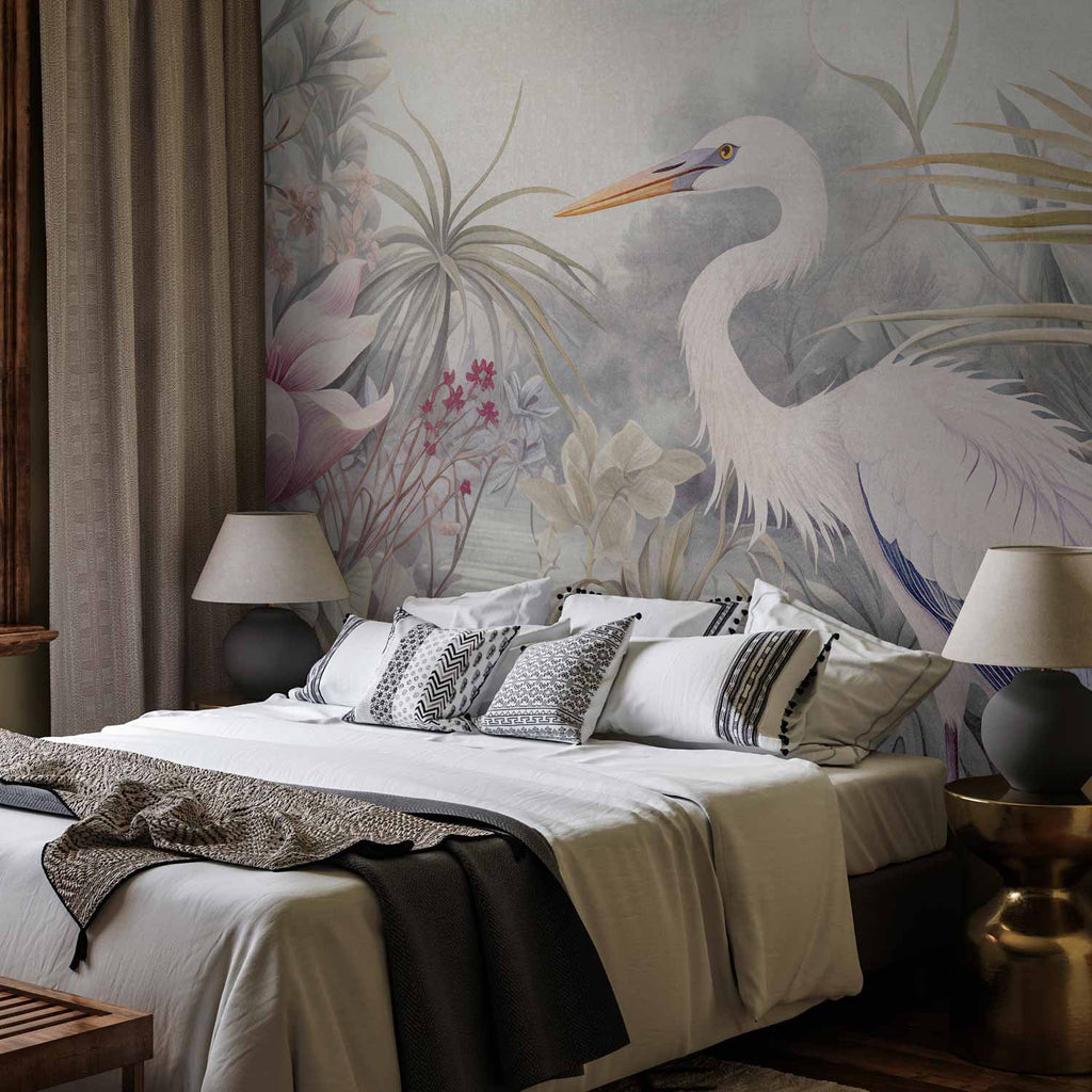 Bright Heron Pond Illustration Wall Mural