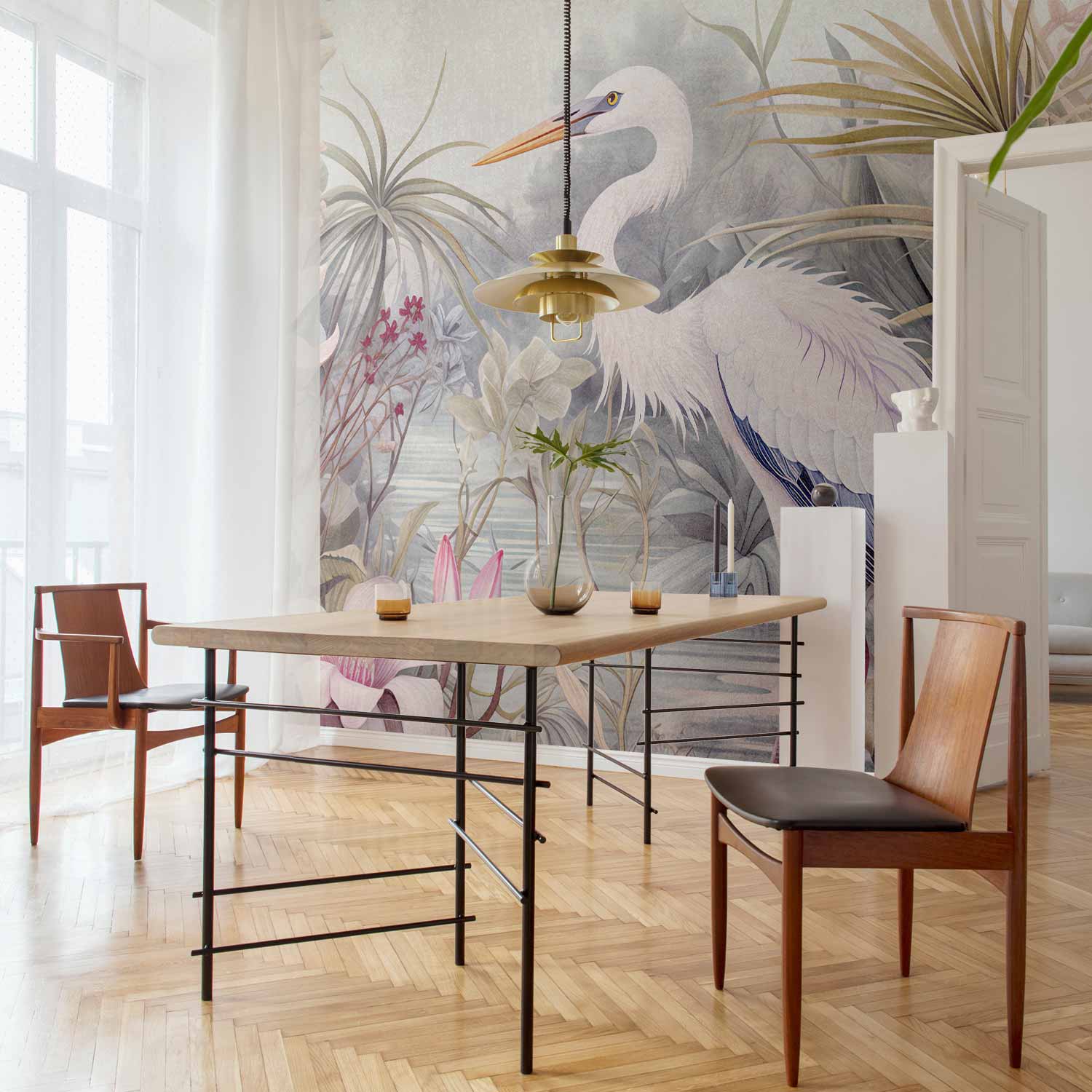 Bright Heron Pond Illustration Wall Mural
