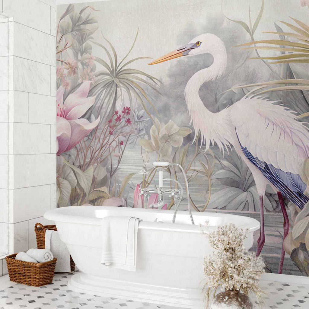 Bright Heron Pond Illustration Wall Mural