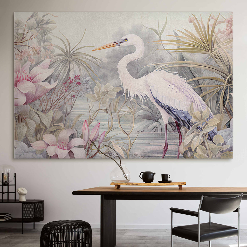 Bright Heron Pond Illustration DIY Large Canvas Print