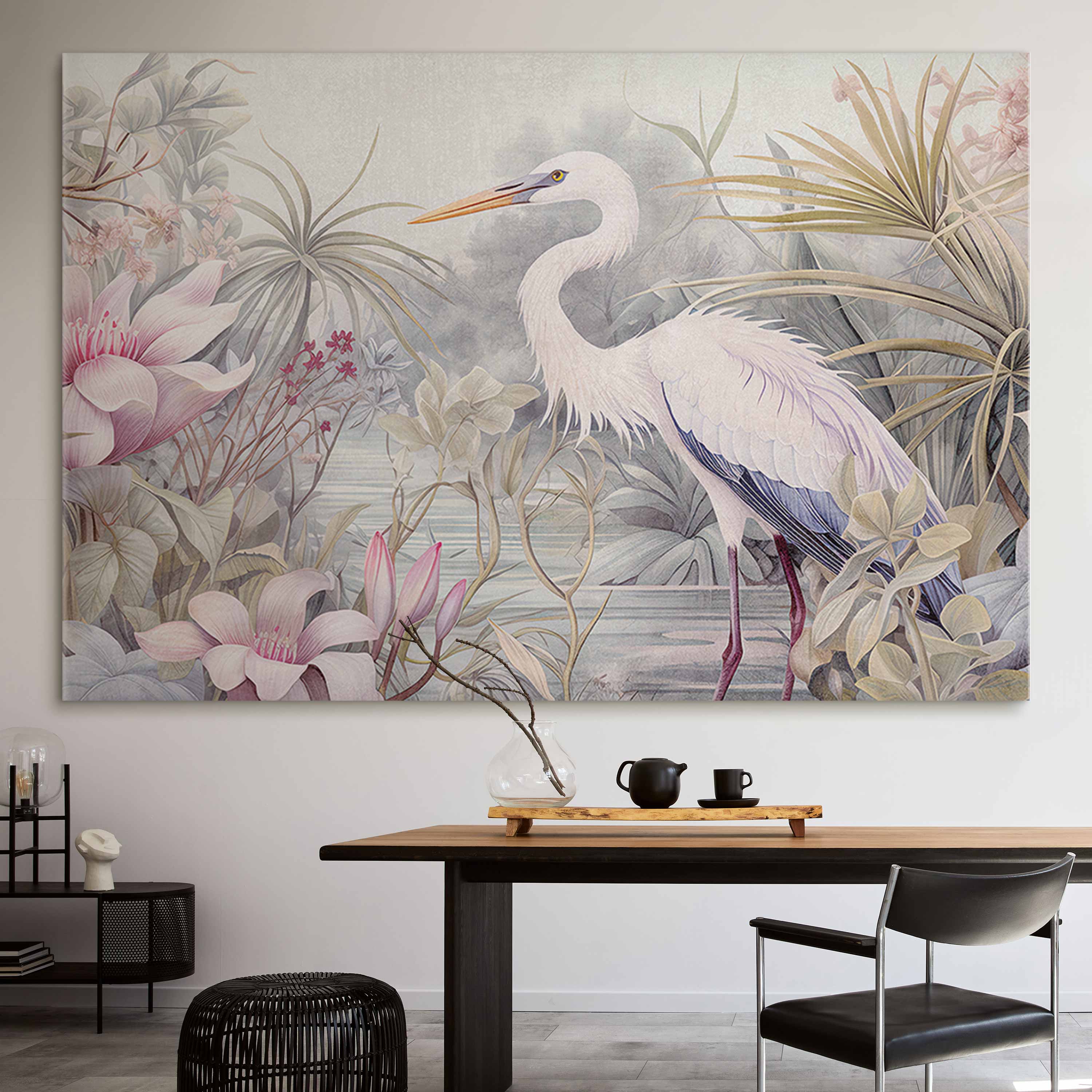 Bright Heron Pond Illustration DIY Large Canvas Print
