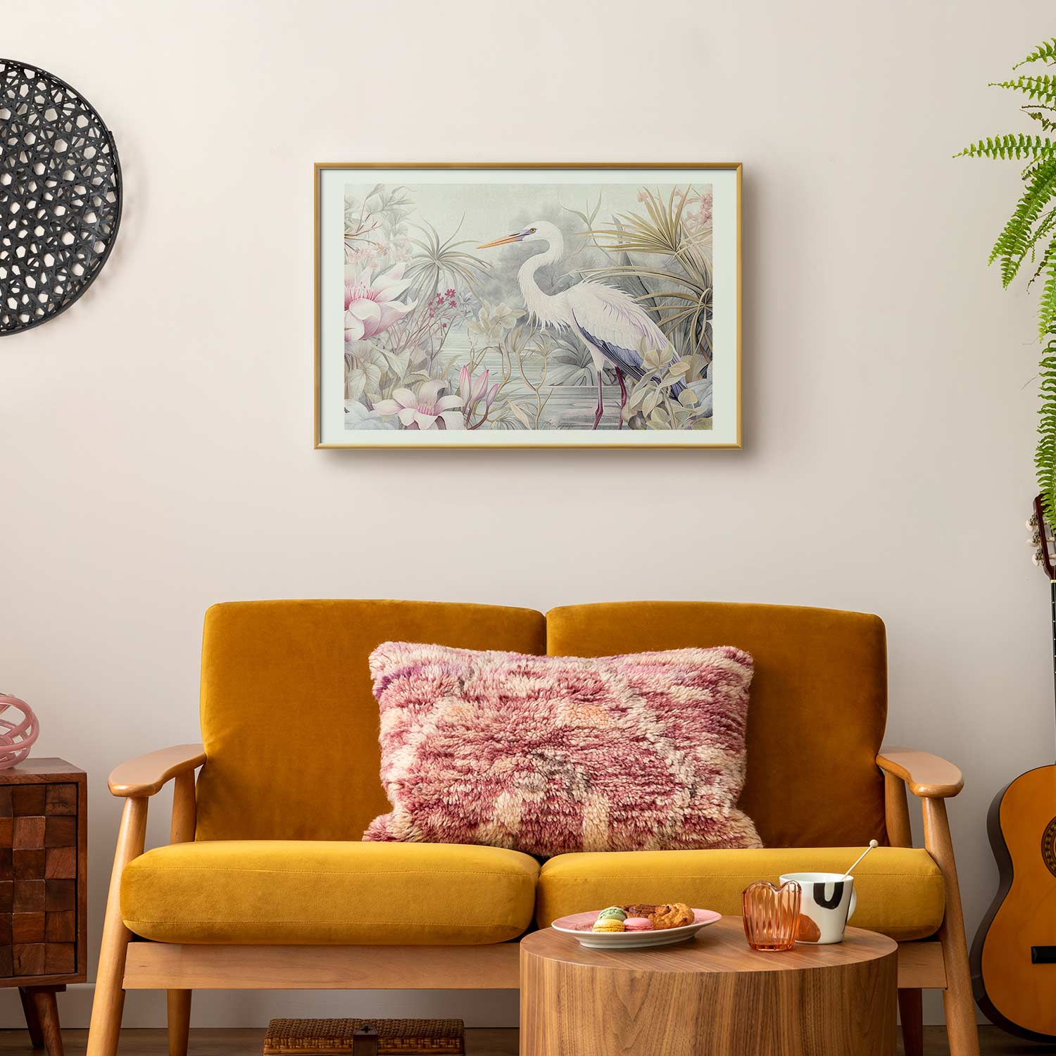 Heron Wading Pond Light Color Illustration Poster