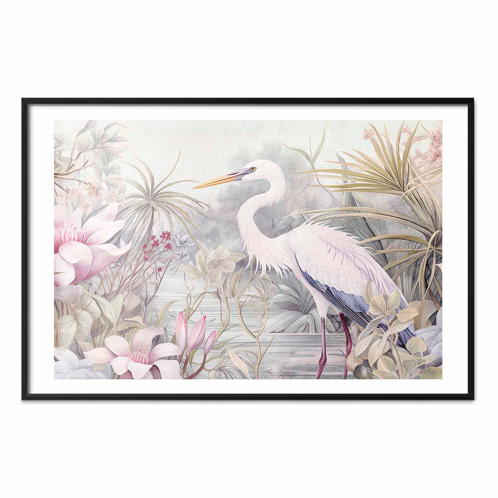 Heron Wading Pond Light Color Illustration Poster