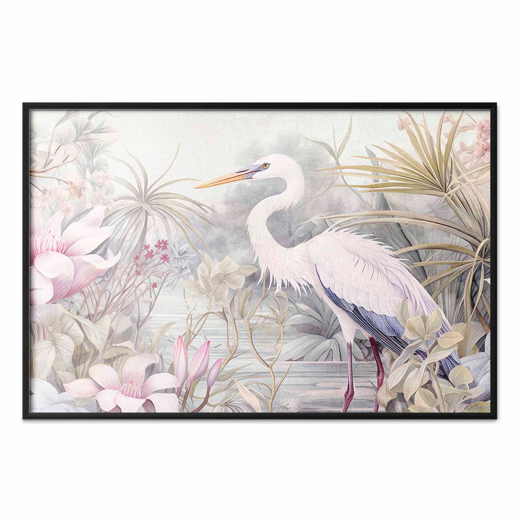 Heron Wading Pond Light Color Illustration Poster