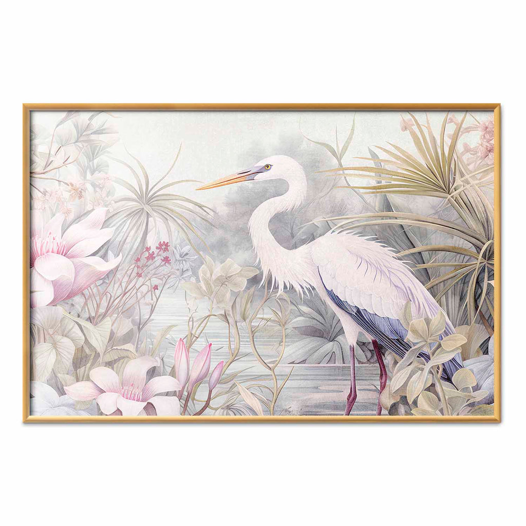 Heron Wading Pond Light Color Illustration Poster