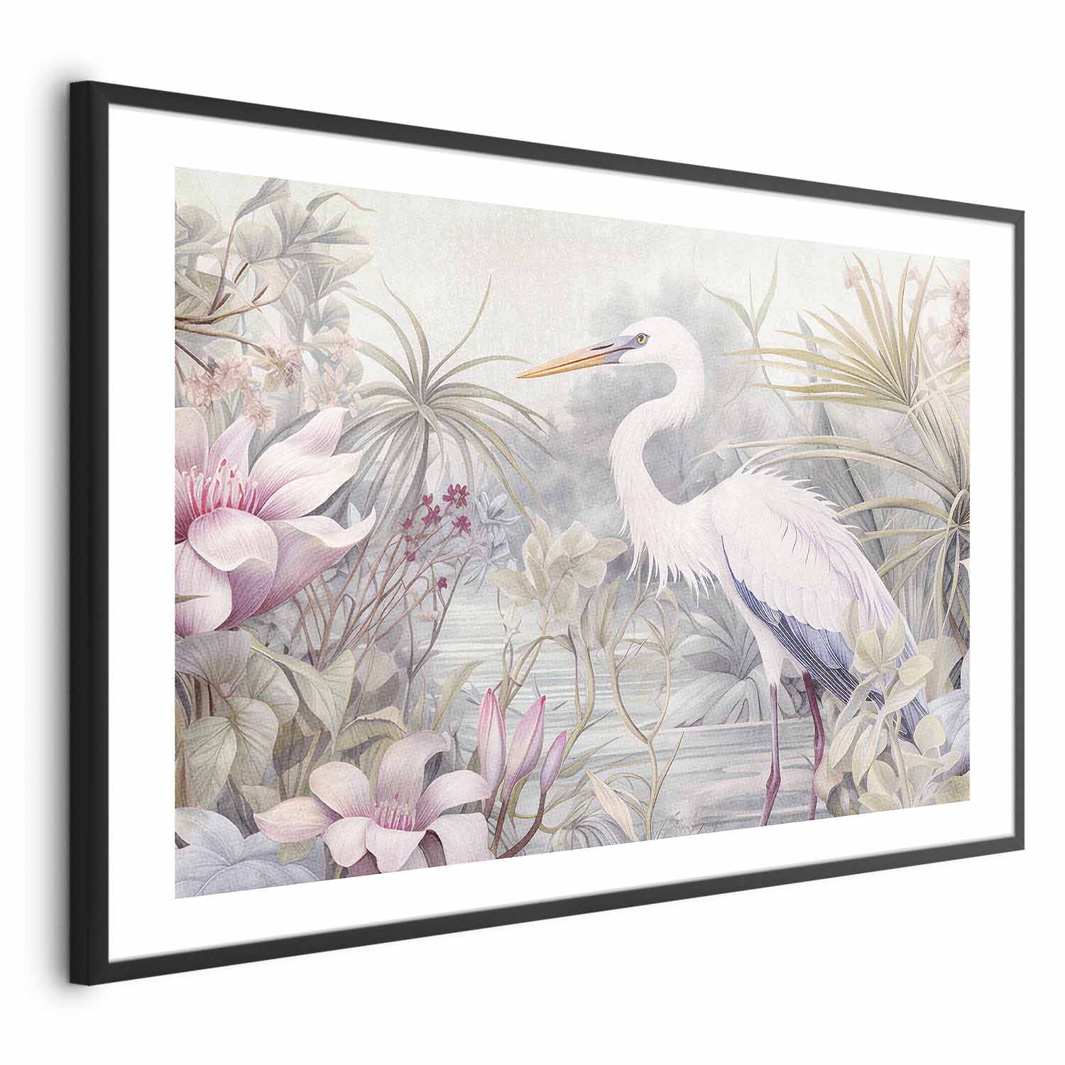 Heron Wading Pond Light Color Illustration Poster