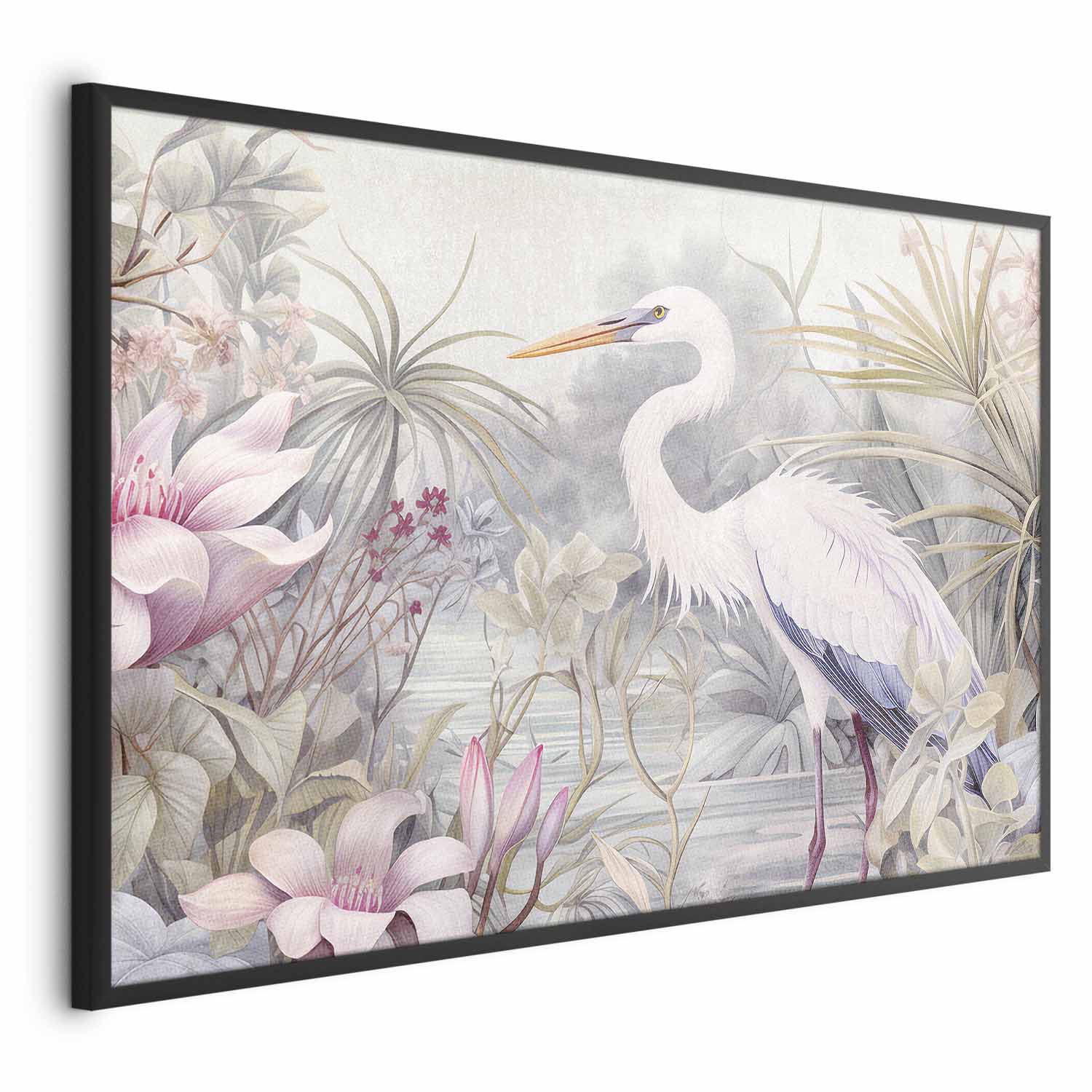 Heron Wading Pond Light Color Illustration Poster