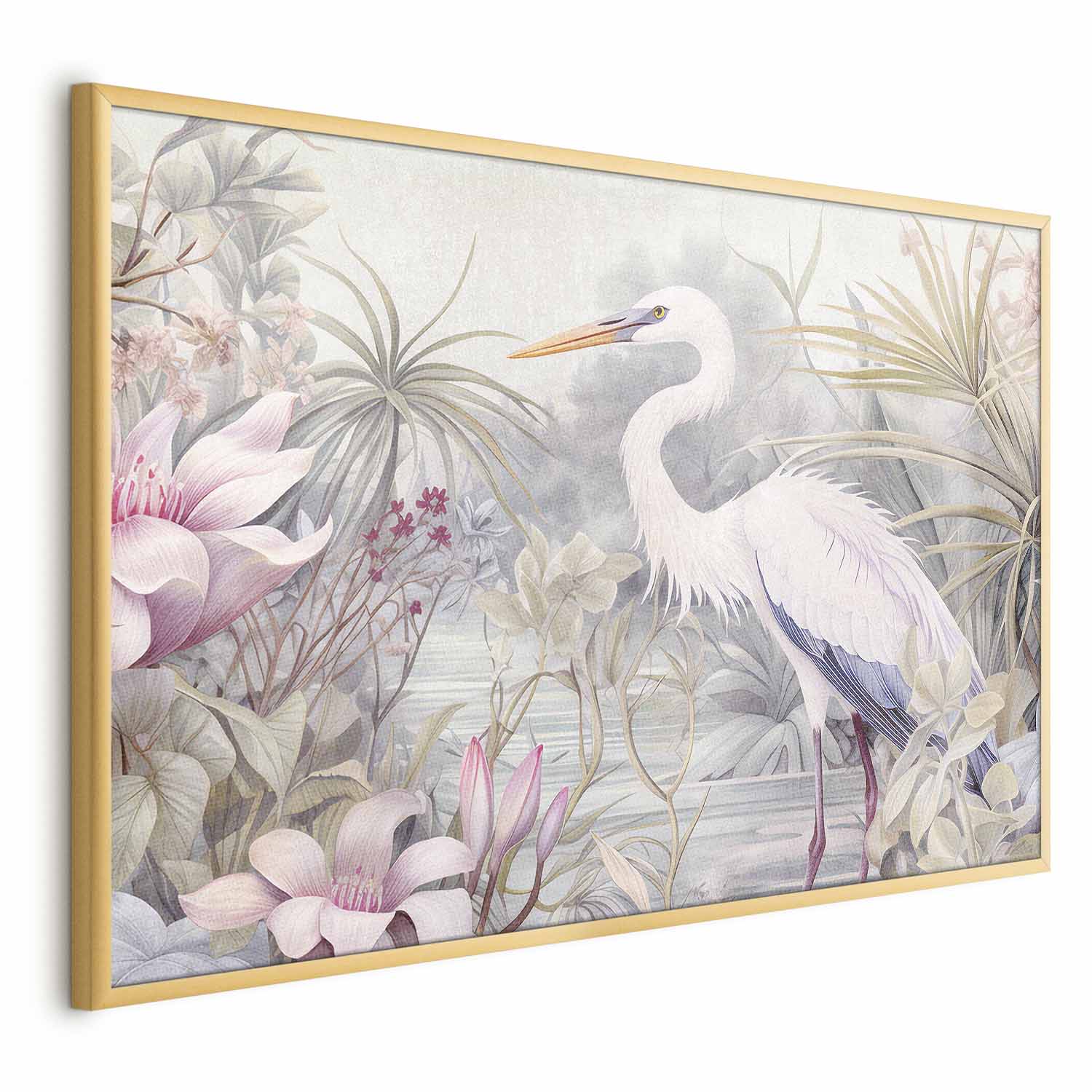 Heron Wading Pond Light Color Illustration Poster