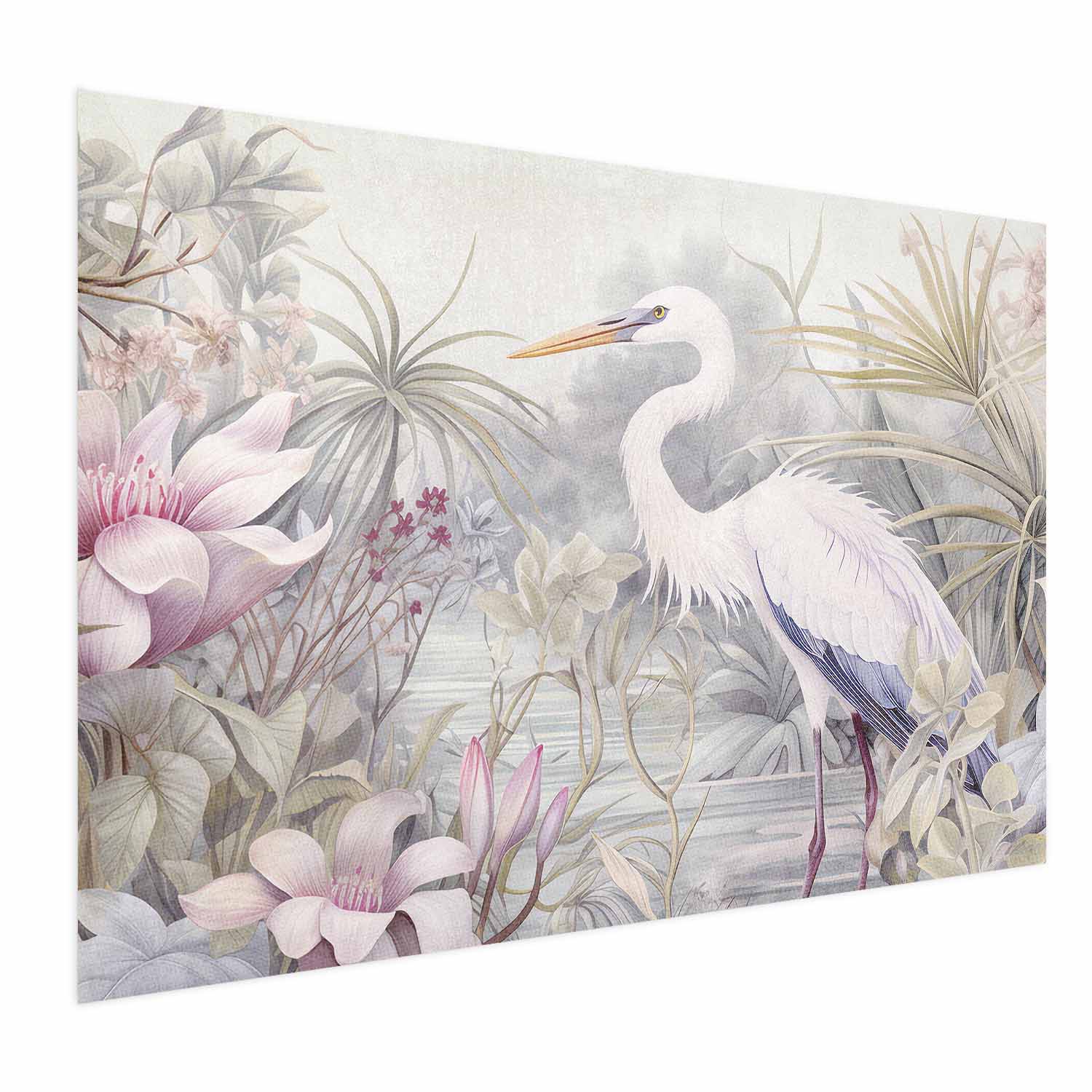 Heron Wading Pond Light Color Illustration Poster