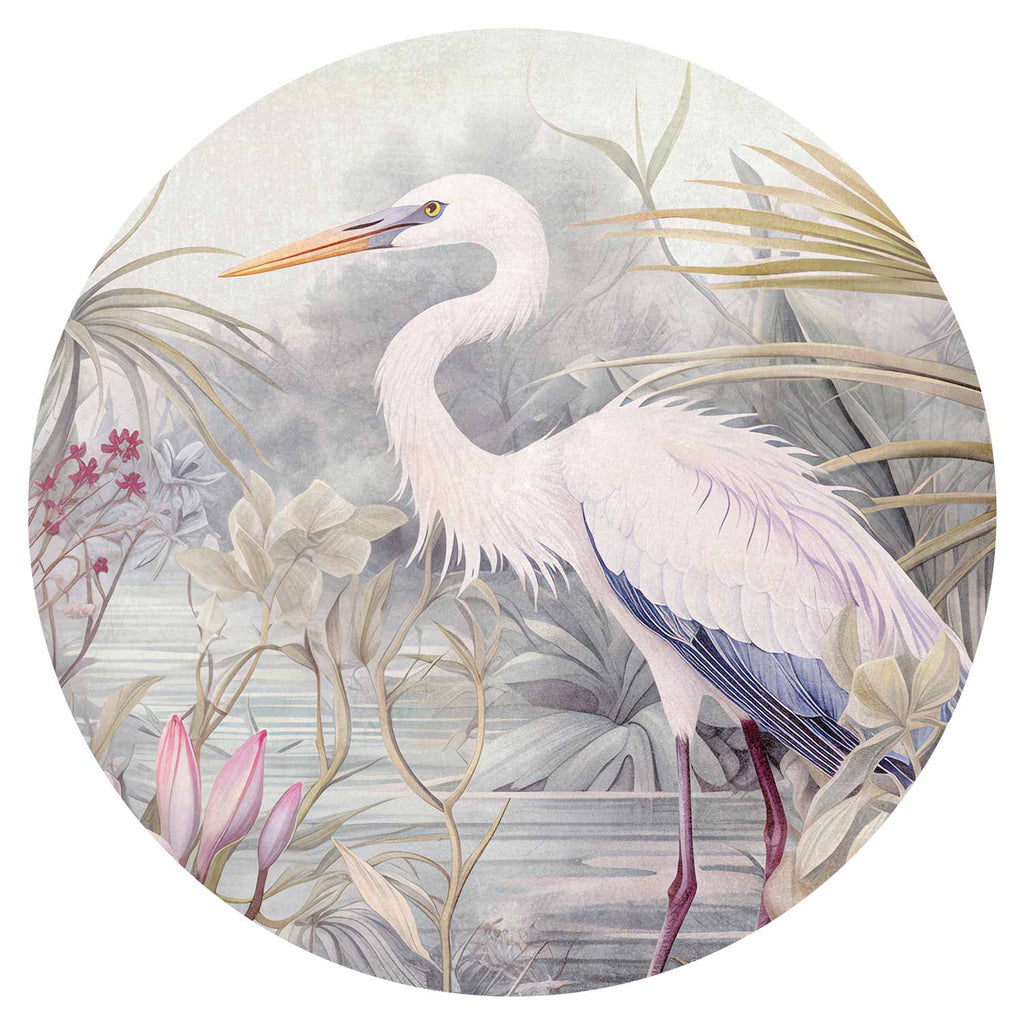 Bright Heron Pond Illustration Round Wall Mural