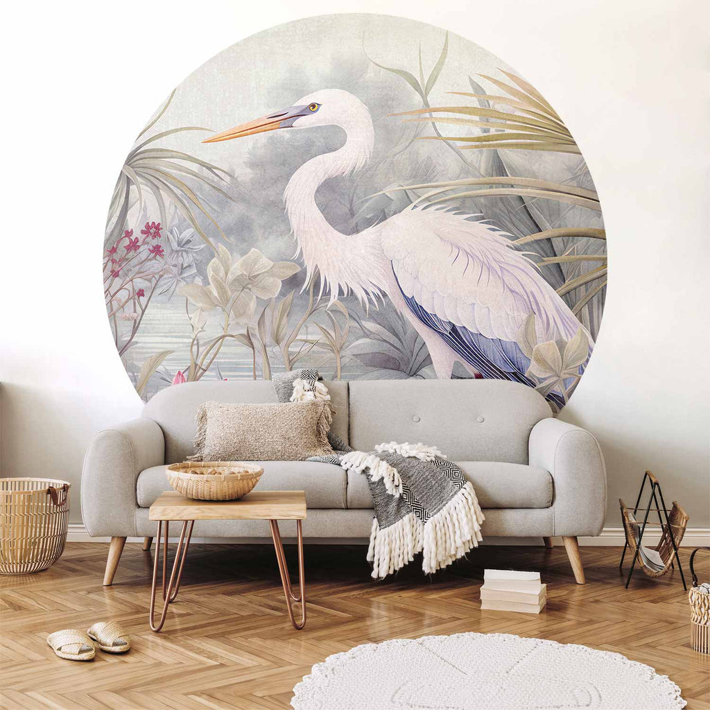 Bright Heron Pond Illustration Round Wall Mural