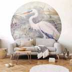 Bright Heron Pond Illustration Round Wall Mural