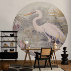 Bright Heron Pond Illustration Round Wall Mural