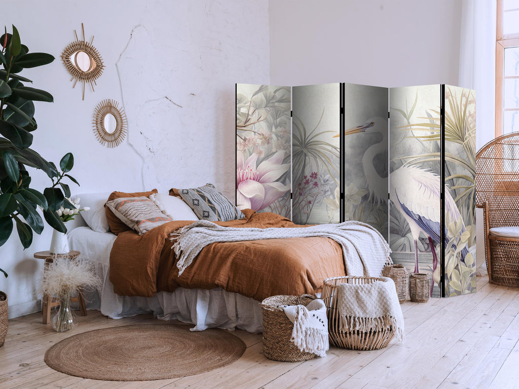 Heron Pond Illustration Multicolor 5-Panel Japanese Room Divider
