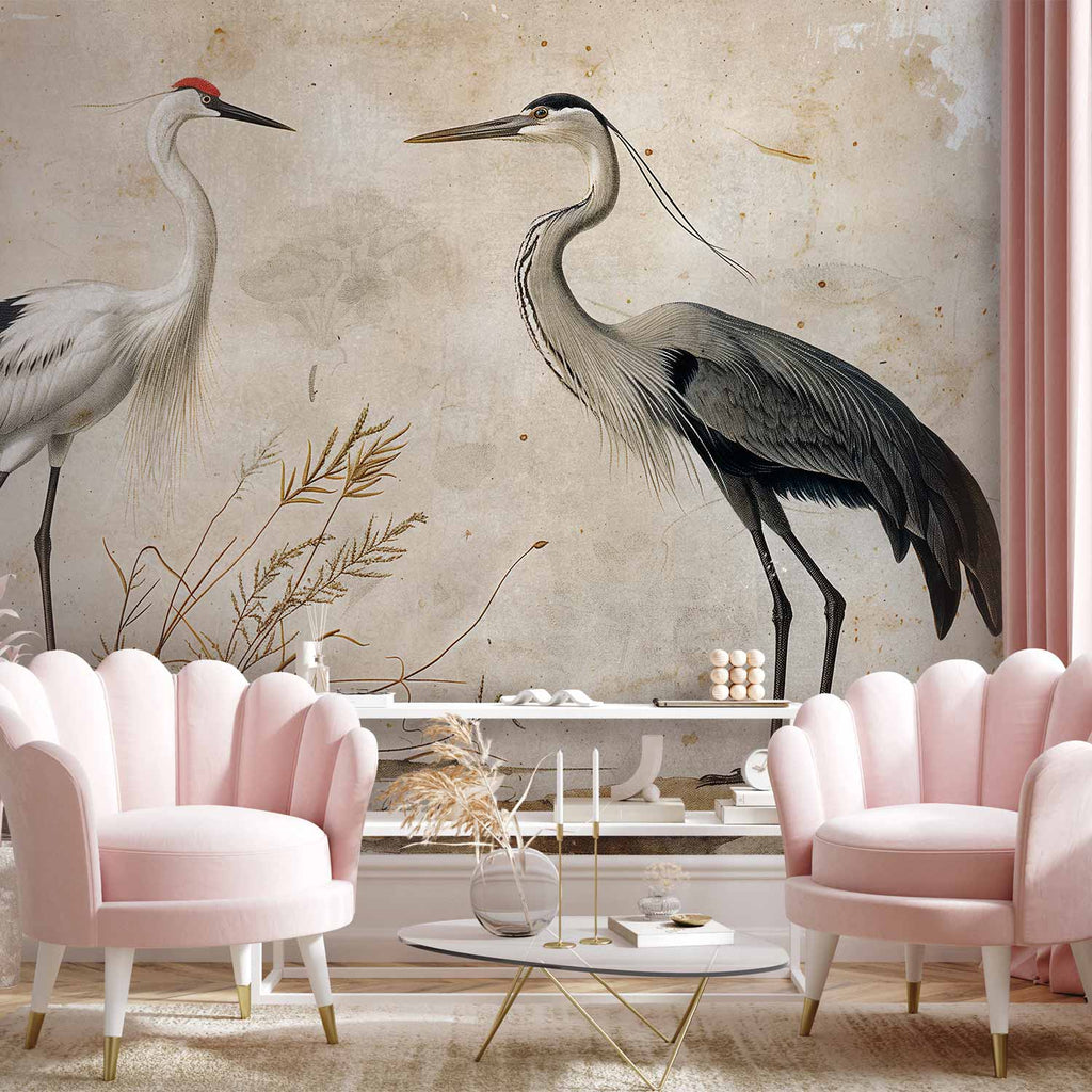 Vintage Heron and Crane Birds Wall Mural