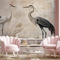 Vintage Heron and Crane Birds Wall Mural