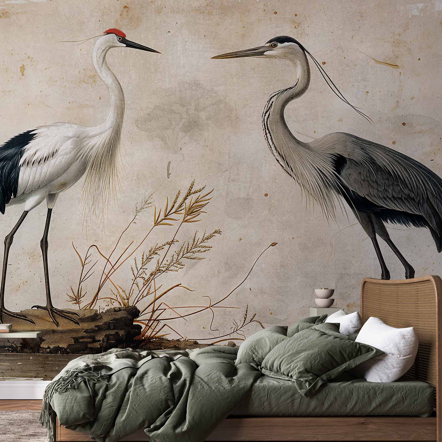 Vintage Heron and Crane Birds Wall Mural