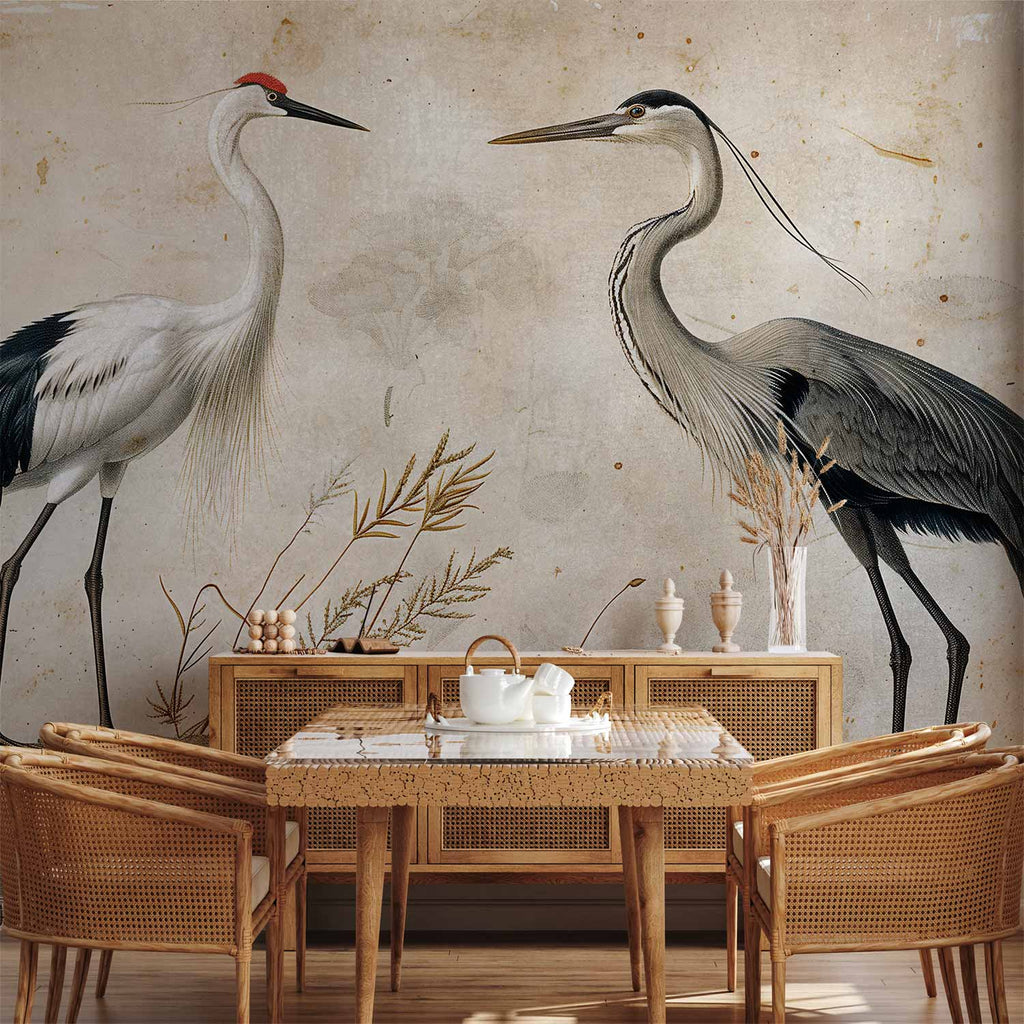 Vintage Heron and Crane Birds Wall Mural