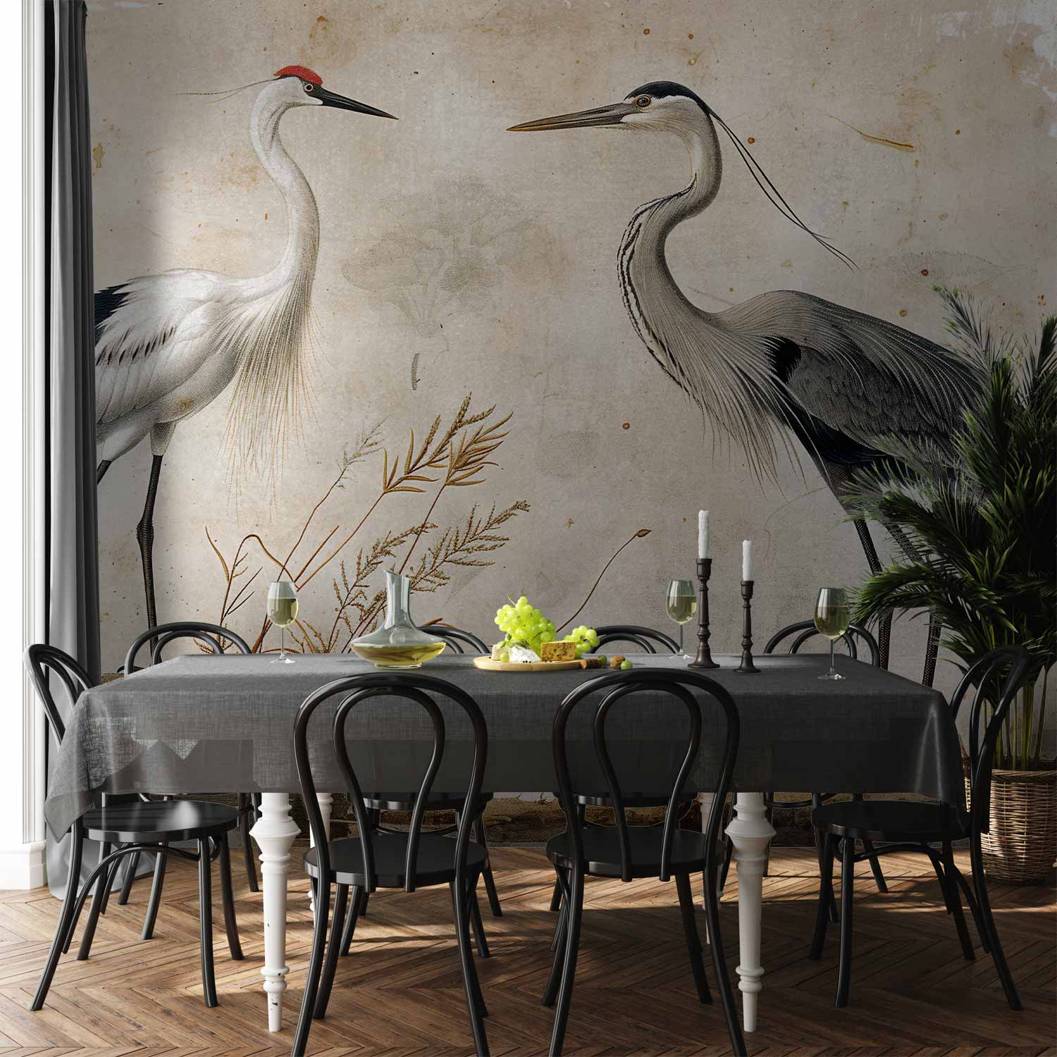 Vintage Heron and Crane Birds Wall Mural