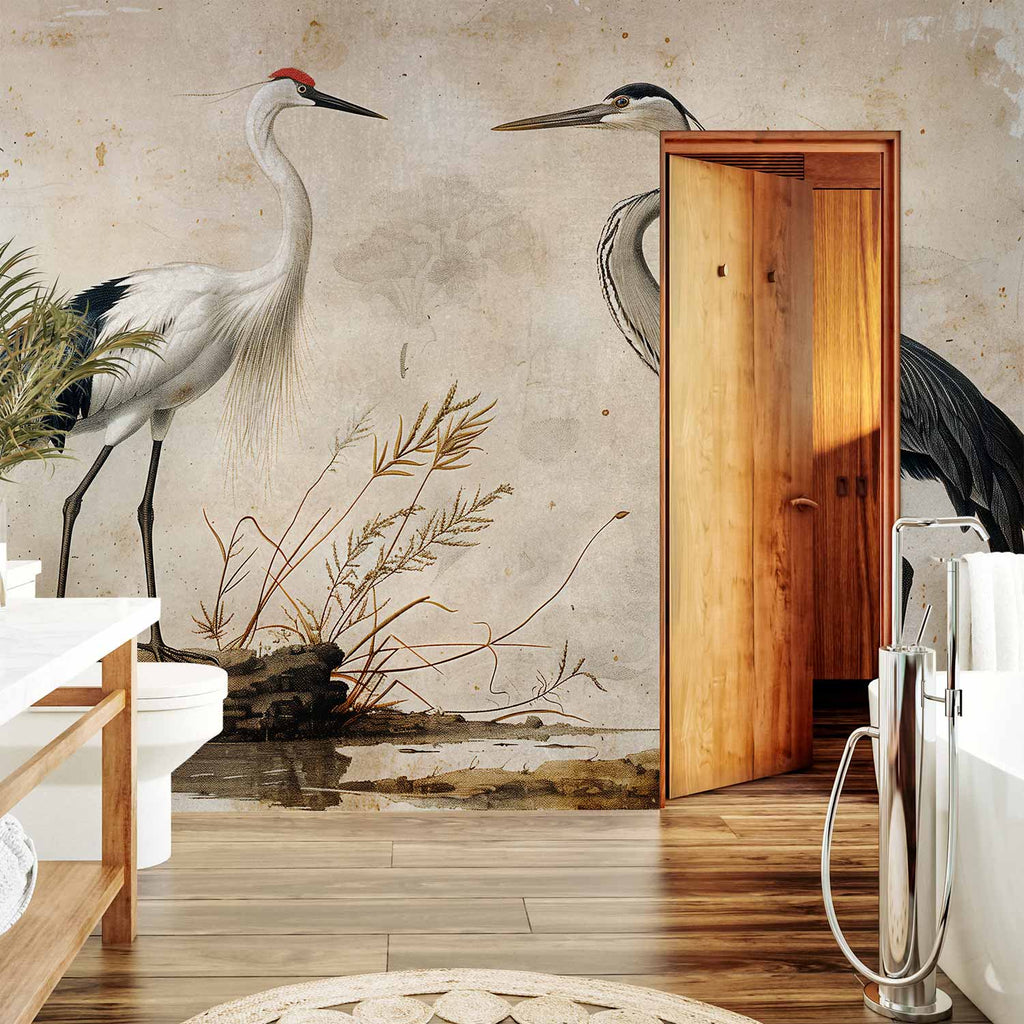 Vintage Heron and Crane Birds Wall Mural