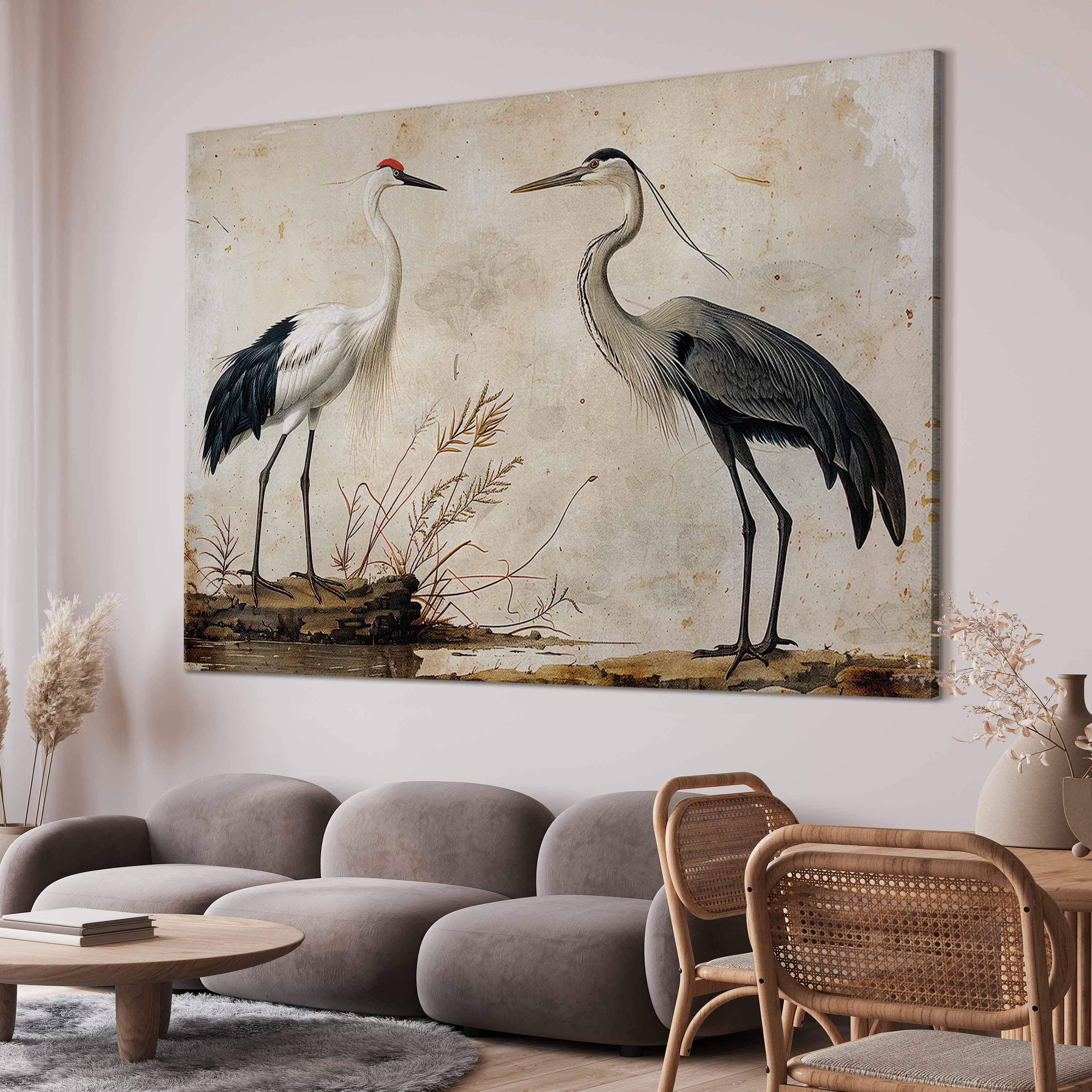 Vintage Heron and Crane Birds DIY Large Canvas Print