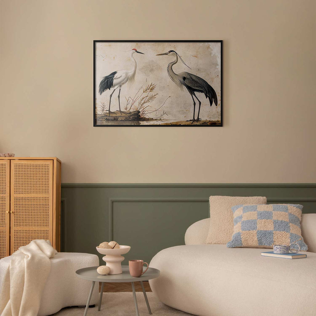 Vintage Heron and Crane Illustration Poster