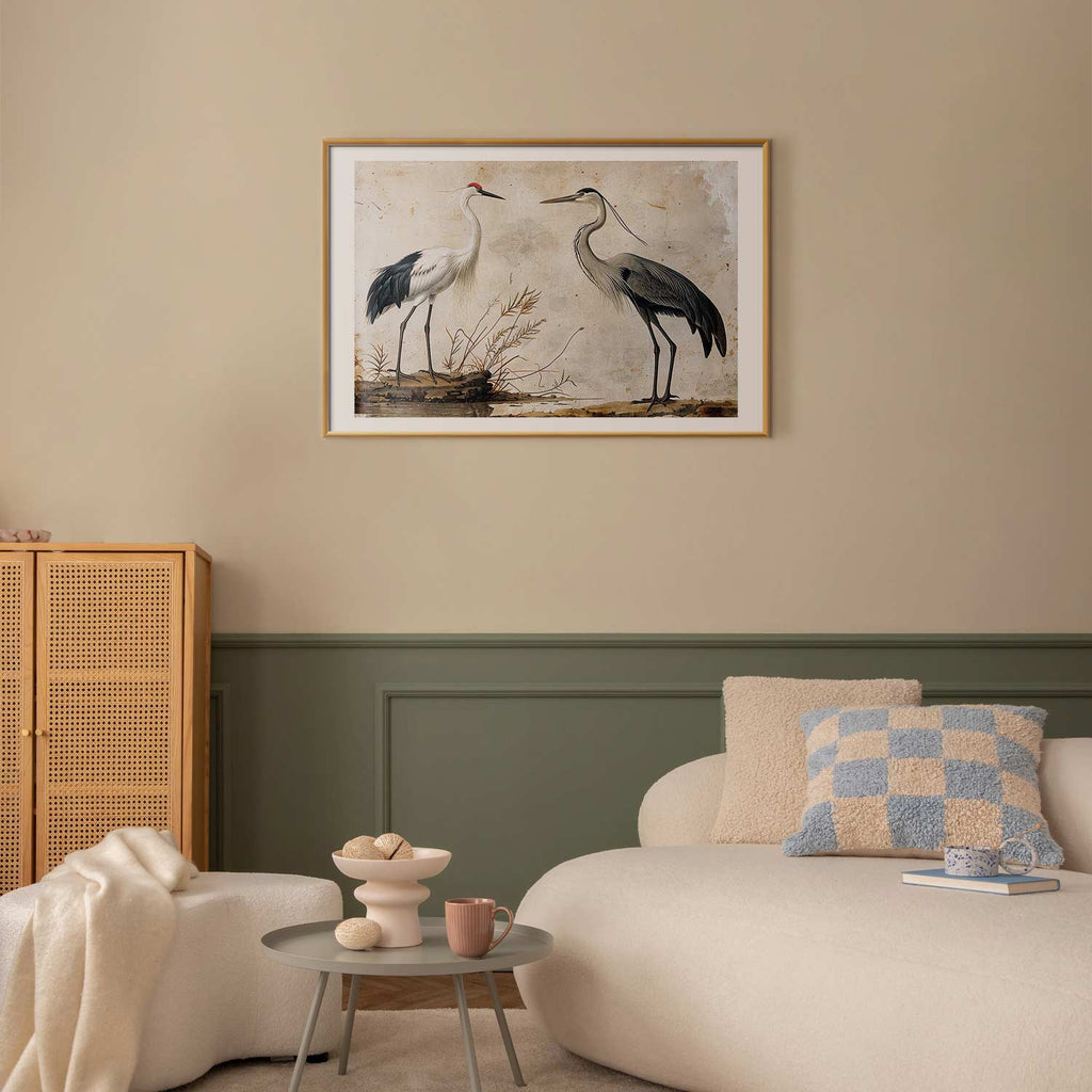 Vintage Heron and Crane Illustration Poster