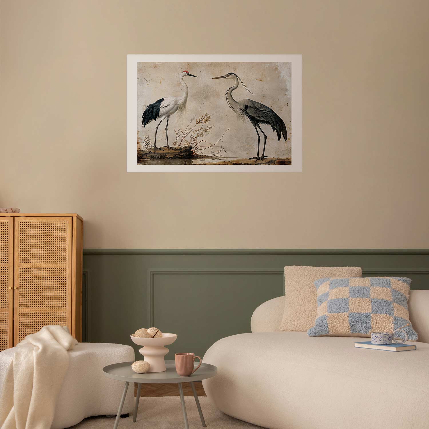 Vintage Heron and Crane Illustration Poster