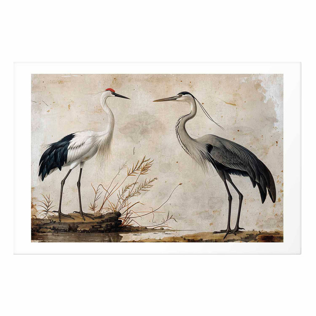 Vintage Heron and Crane Illustration Poster