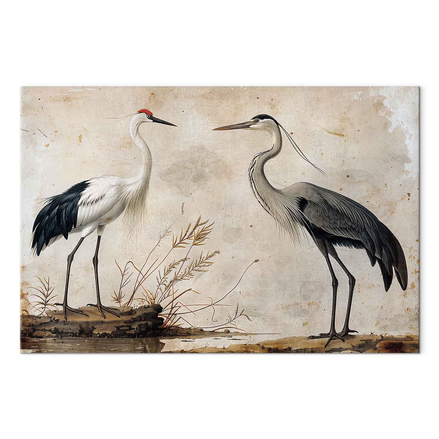 Vintage Heron and Crane Birds Canvas Print