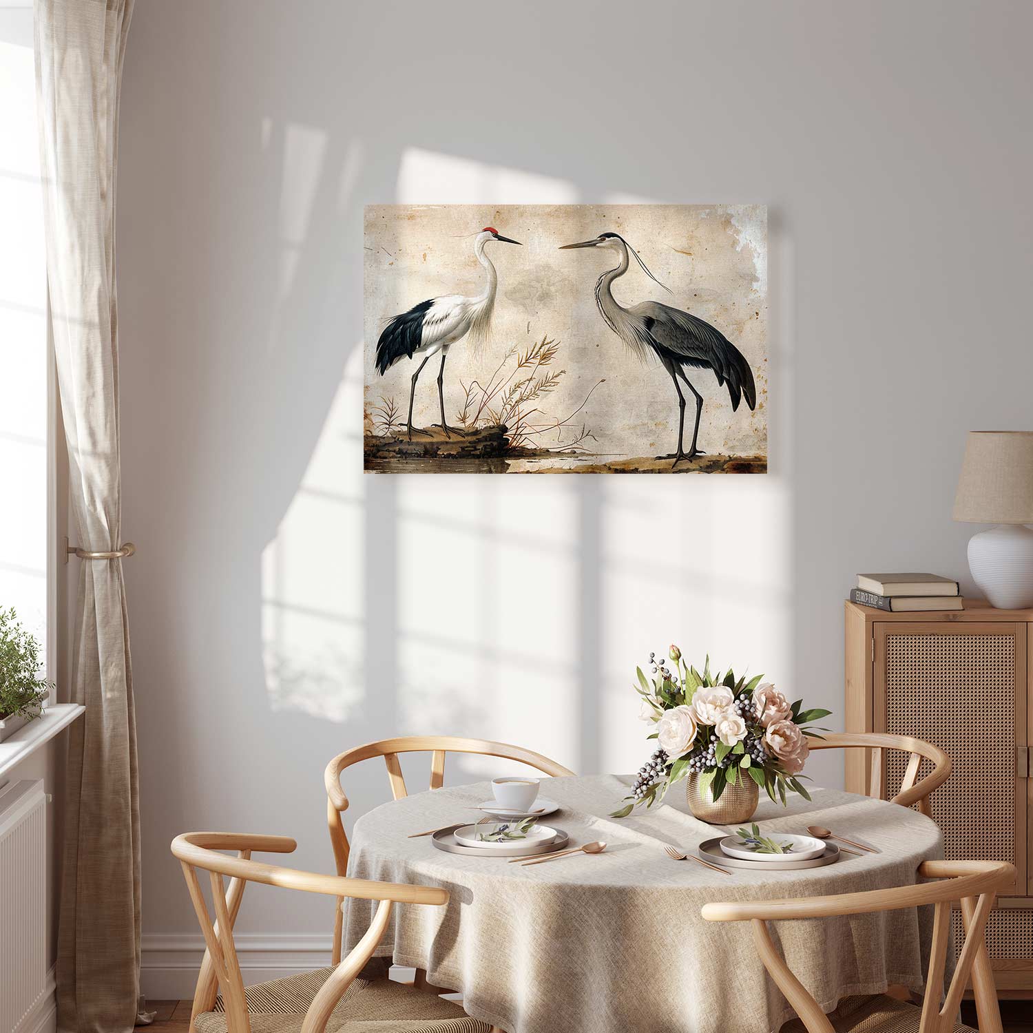 Vintage Heron and Crane Birds Canvas Print