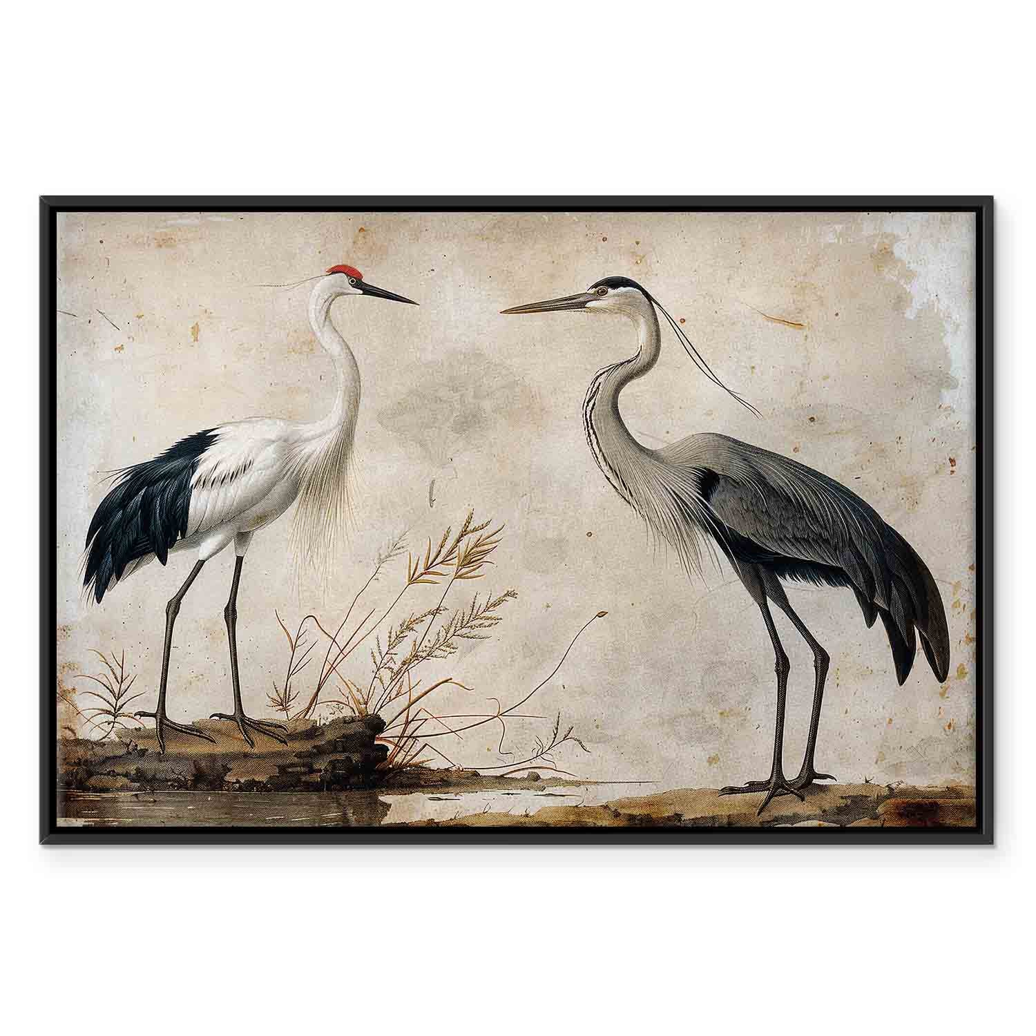 Vintage Heron and Crane Birds Canvas Print