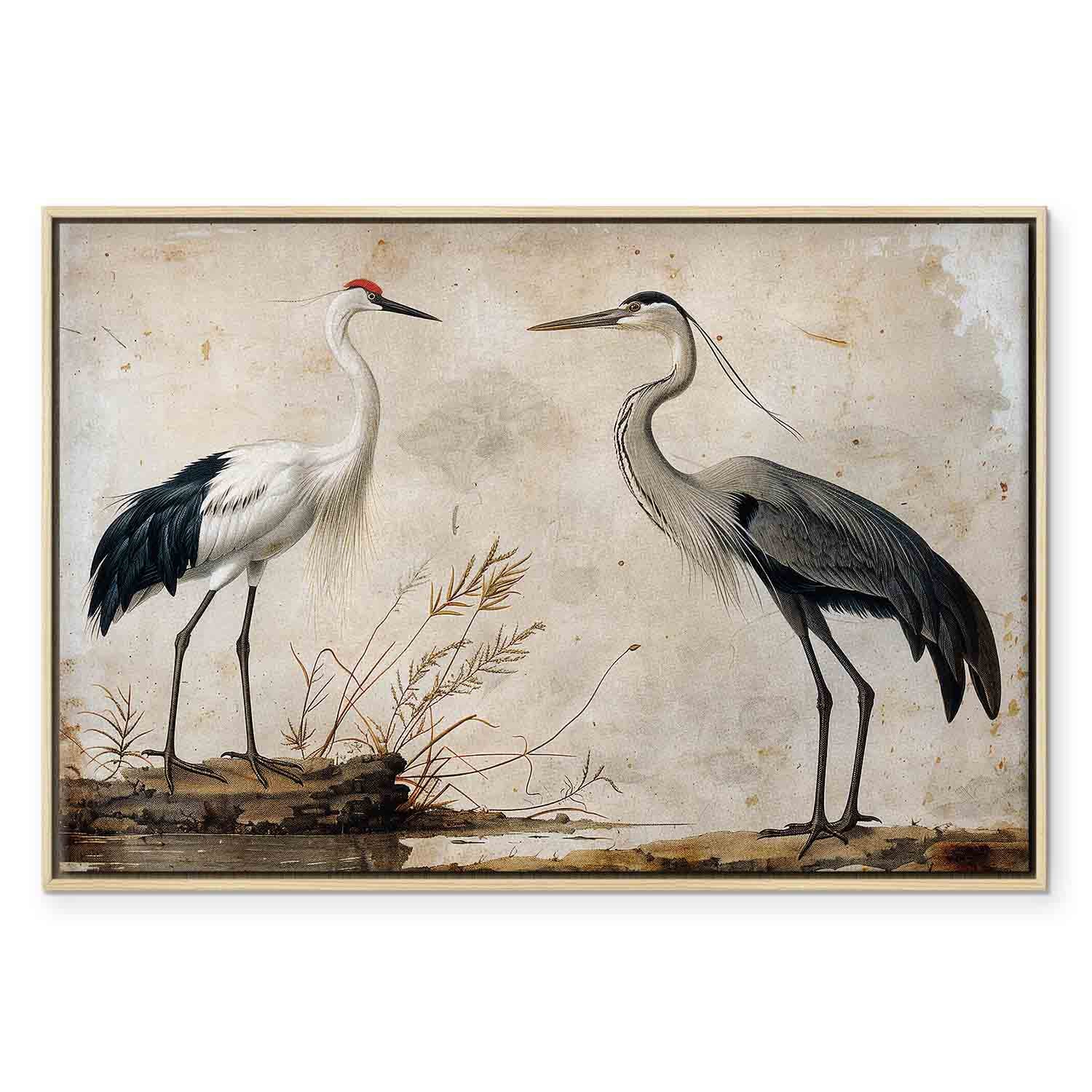 Vintage Heron and Crane Birds Canvas Print
